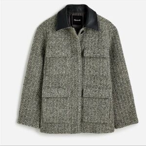 Madewell Leather Collar Flap-Pocket Field Jacket - Grey Tweed - NWOT - Size XS